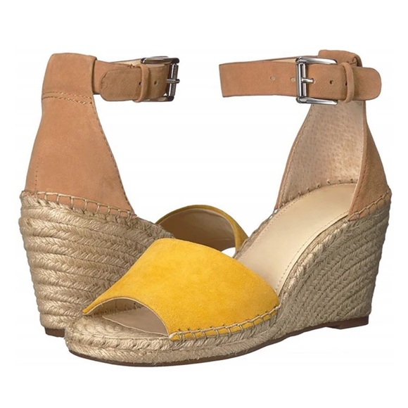 Vince Camuto Yellow and Tan Espadrille Wedges - Picture 1 of 16